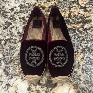 Tory Burch black cherry velvet espadrilles! Size 9.6 .Excellent condition!